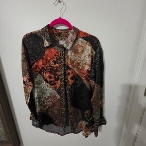 Johnny Was Multicolor Patchwork Button Down Shirt